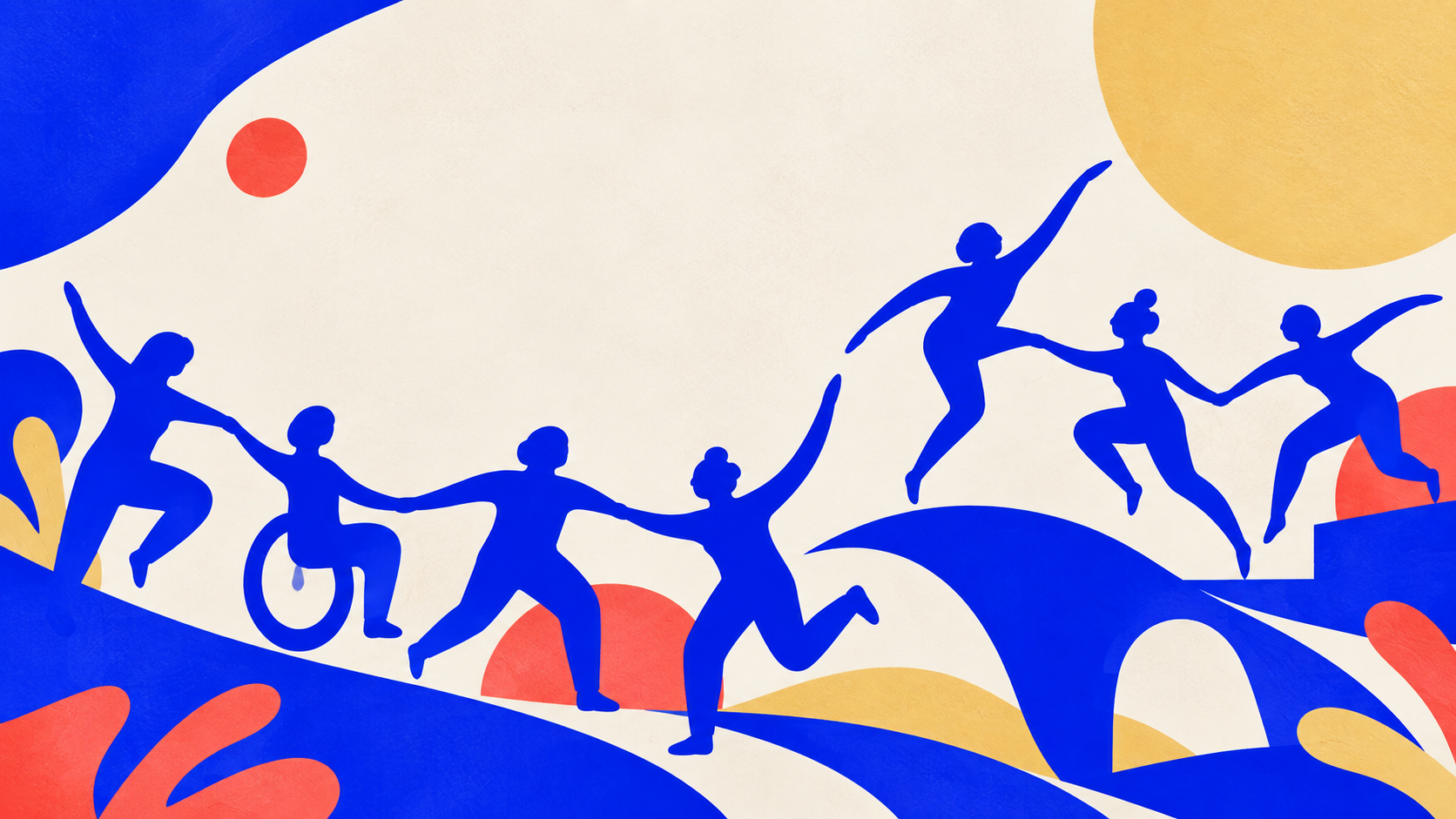 Silhouettes reliées dans un paysage graphique aux couleurs de l’association
